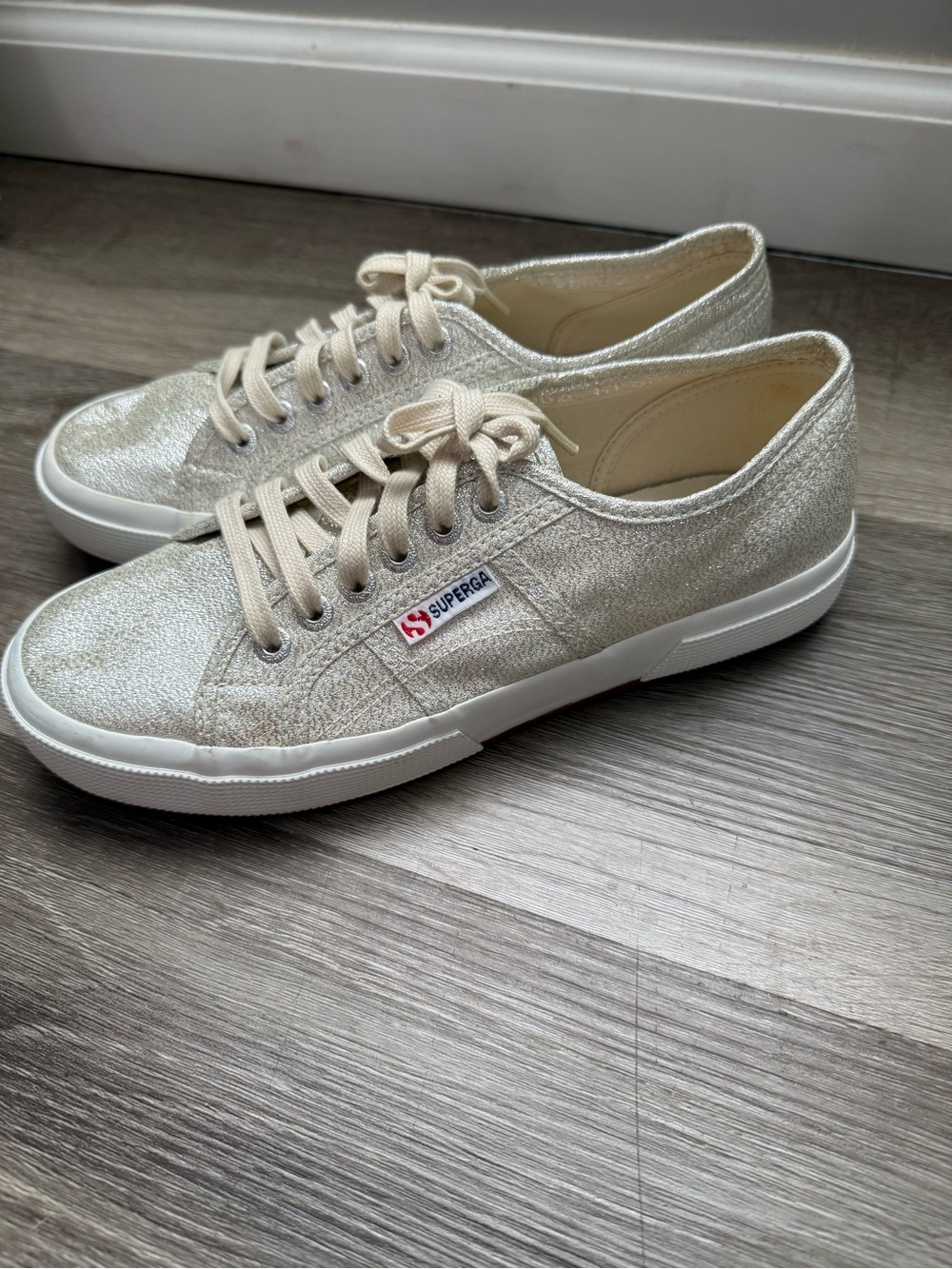 Superga Women's Metallic Cream Lace-Up Sneakers